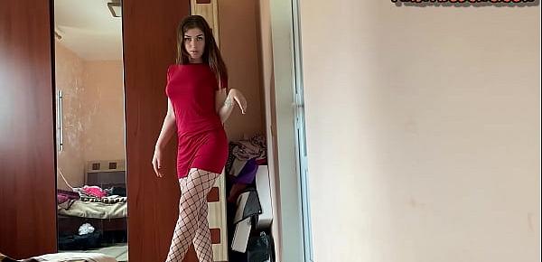  Amy In Fishnet Pantyhose and Mini Skirt Making Dreams Come True
